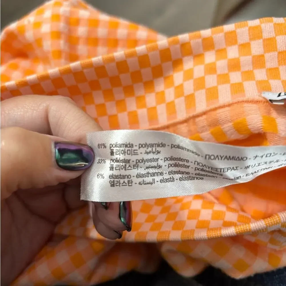 Zara Orange Checkered Mid Rise Biker Shorts XS
